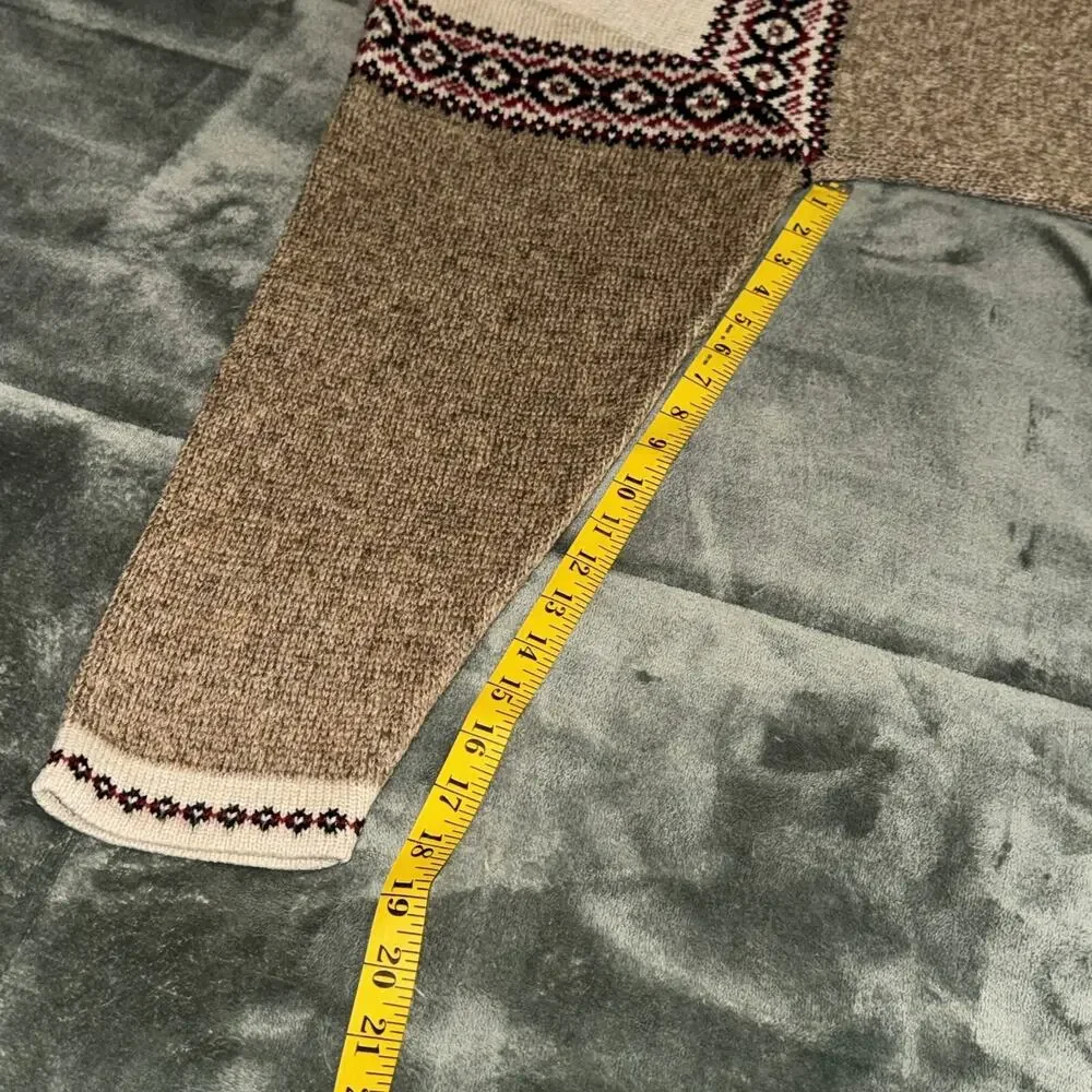 Vintage Fashion Bug Sweater Women's 26 Beige Brown Printed Knit Nordic Plus Size - Picture 4 of 7